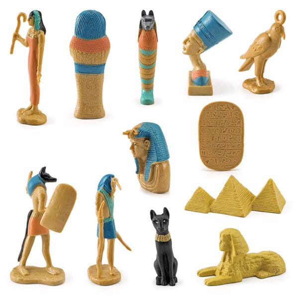 12-Piece Simulated Ancient Egypt Set Pharaonic Pyramids, Sphinx, Queen Isis, Mummy, Bastet Cat, Warrior, Mini Model Figures - Home Decoration