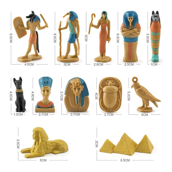 12-Piece Simulated Ancient Egypt Set Pharaonic Pyramids, Sphinx, Queen Isis, Mummy, Bastet Cat, Warrior, Mini Model Figures - Home Decoration