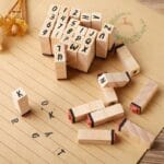 DIY Handmade Wooden Box Seal Stamp Set 40pcs Alphabet Stamps with Black Ink Pad