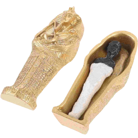 Egyptian Pharaoh Sarcophagus with Mummy Figurine Set Intricately Crafted Historical Sculpture