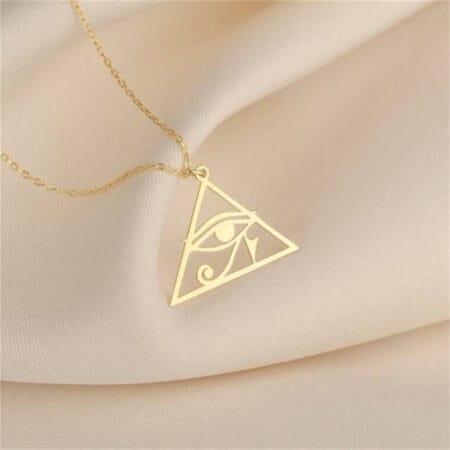 Stainless Steel Pharaonic Horus Eye Triangle Pendant Necklace